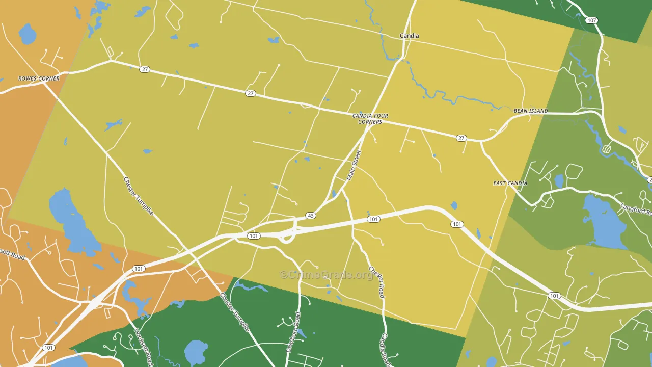 Candia, NH Map of Vehicle Theft Rates