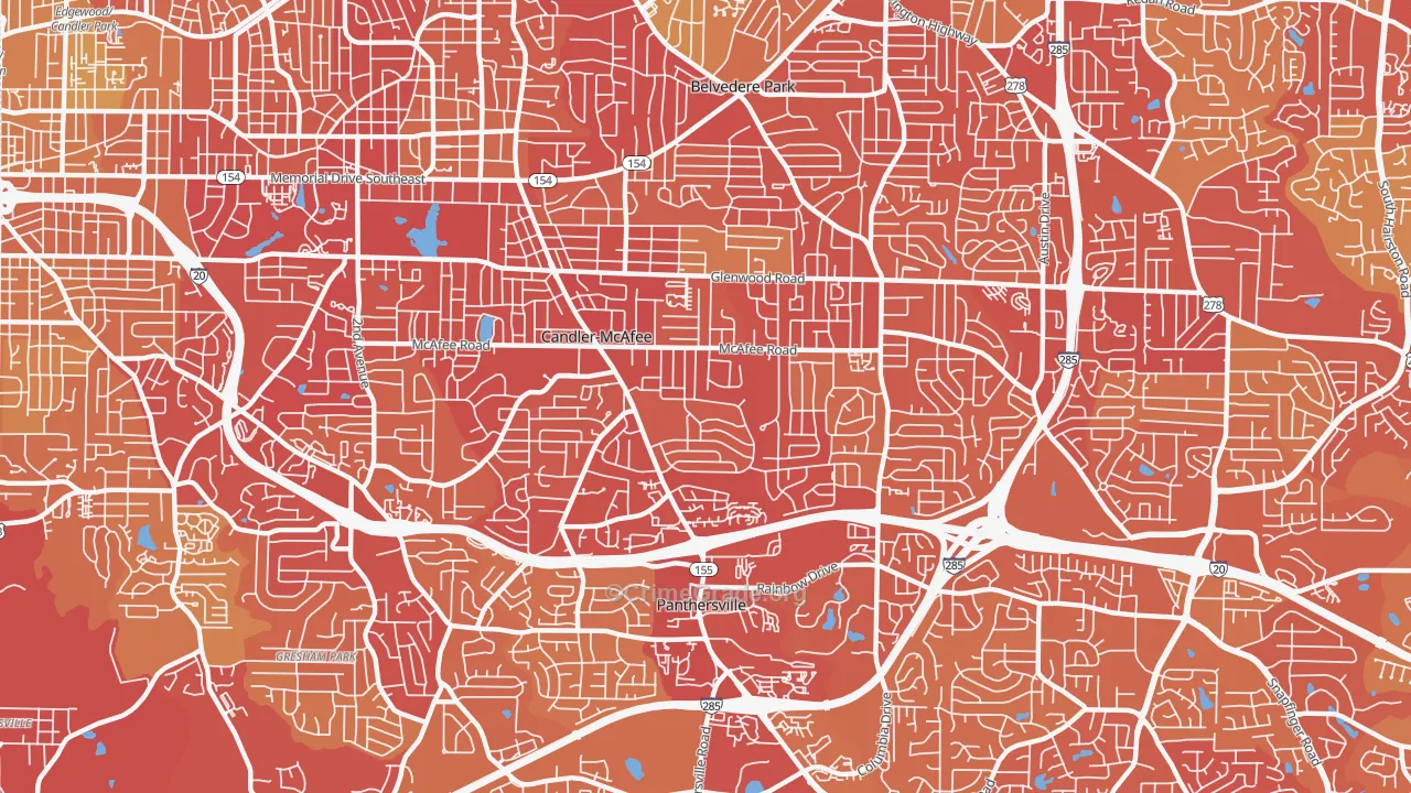 Candler-McAfee, GA Map of Vehicle Theft Rates