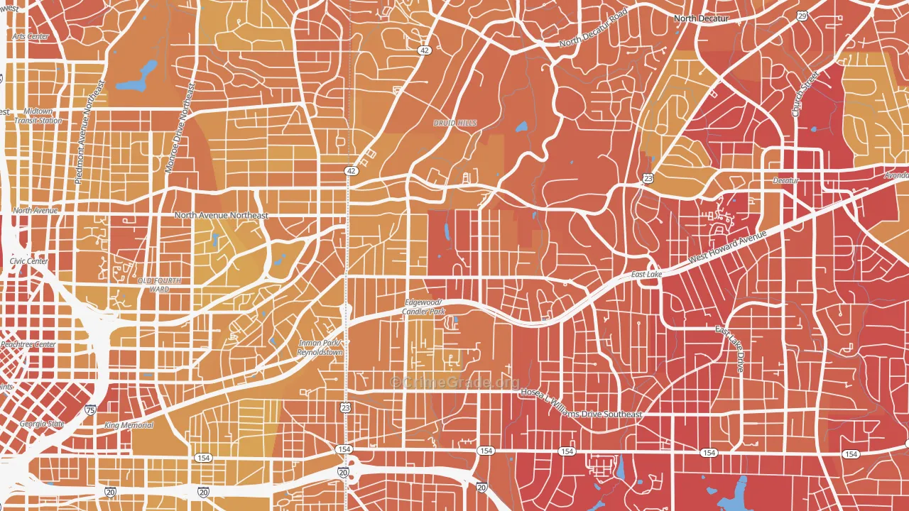 Candler Park, Atlanta, GA Map of Vehicle Theft Rates