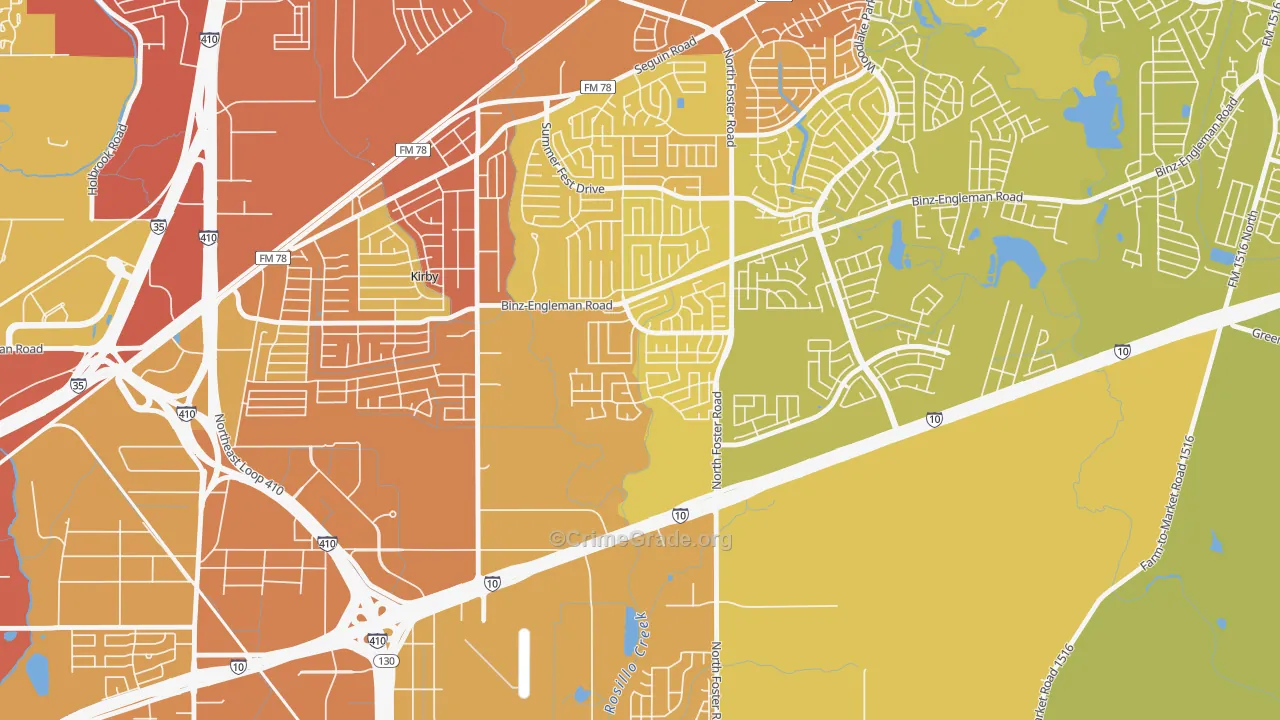 Candlewood Park, San Antonio, TX Map of Vehicle Theft Rates