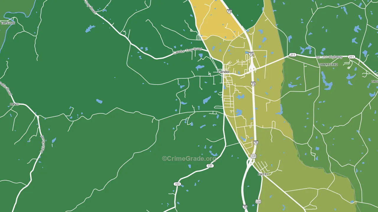 Candor, NC Map of Vehicle Theft Rates
