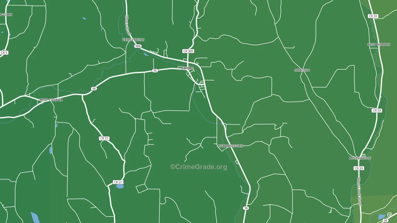 Candor, NY Map of Vehicle Theft Rates
