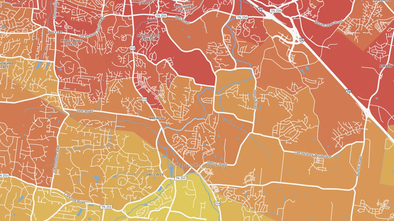 Cane Ridge, Antioch, TN Map of Vehicle Theft Rates