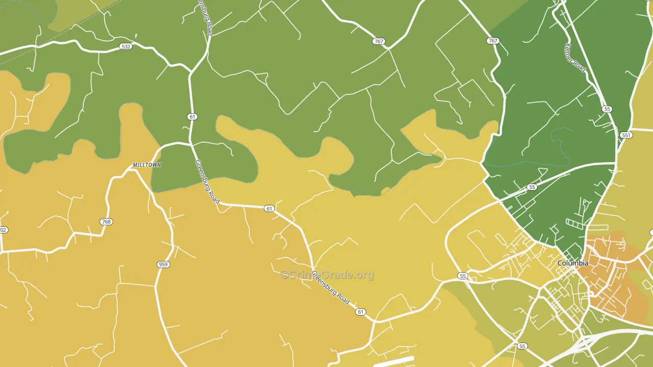 Cane Valley, KY Map of Vehicle Theft Rates