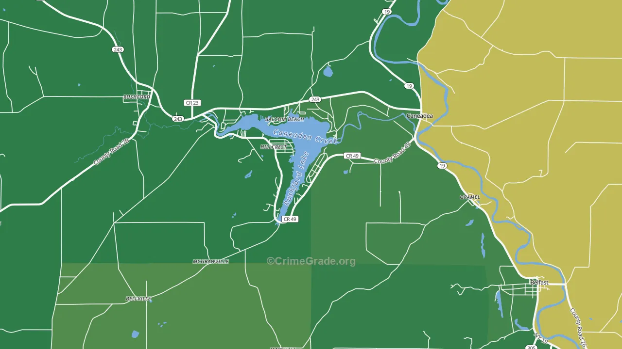 Caneadea, NY Map of Vehicle Theft Rates