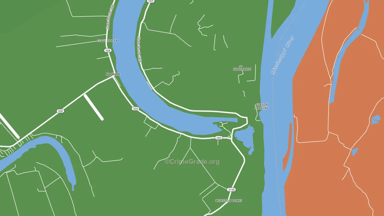 Canebrake, LA Map of Vehicle Theft Rates