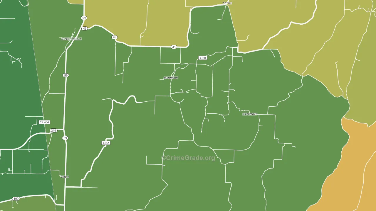 Canehill, AR Map of Vehicle Theft Rates