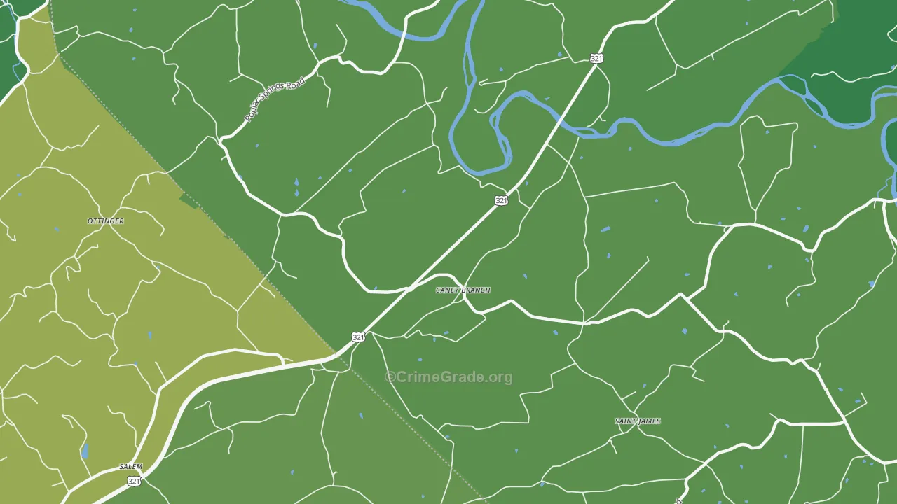 Caney Branch, TN Map of Vehicle Theft Rates