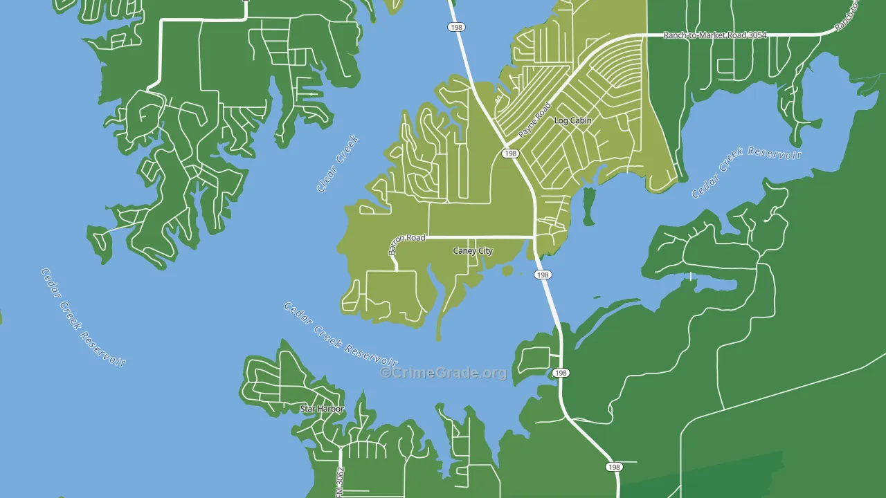 Caney City, TX Map of Vehicle Theft Rates