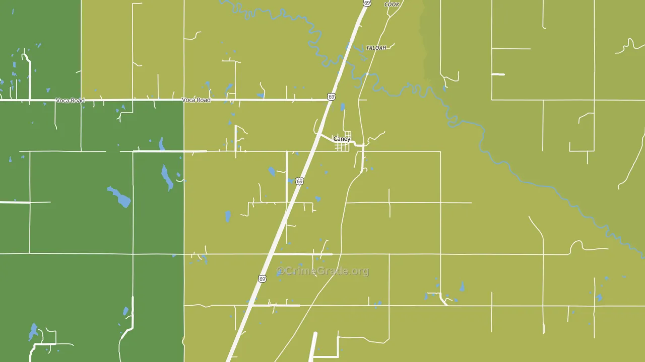 Caney, OK Map of Vehicle Theft Rates
