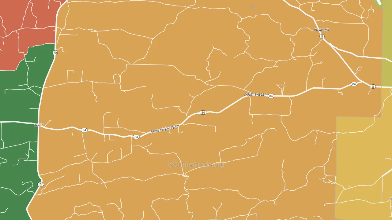 Caney Valley, AR Map of Vehicle Theft Rates