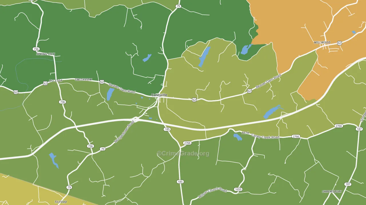 Caneyville, KY Map of Vehicle Theft Rates
