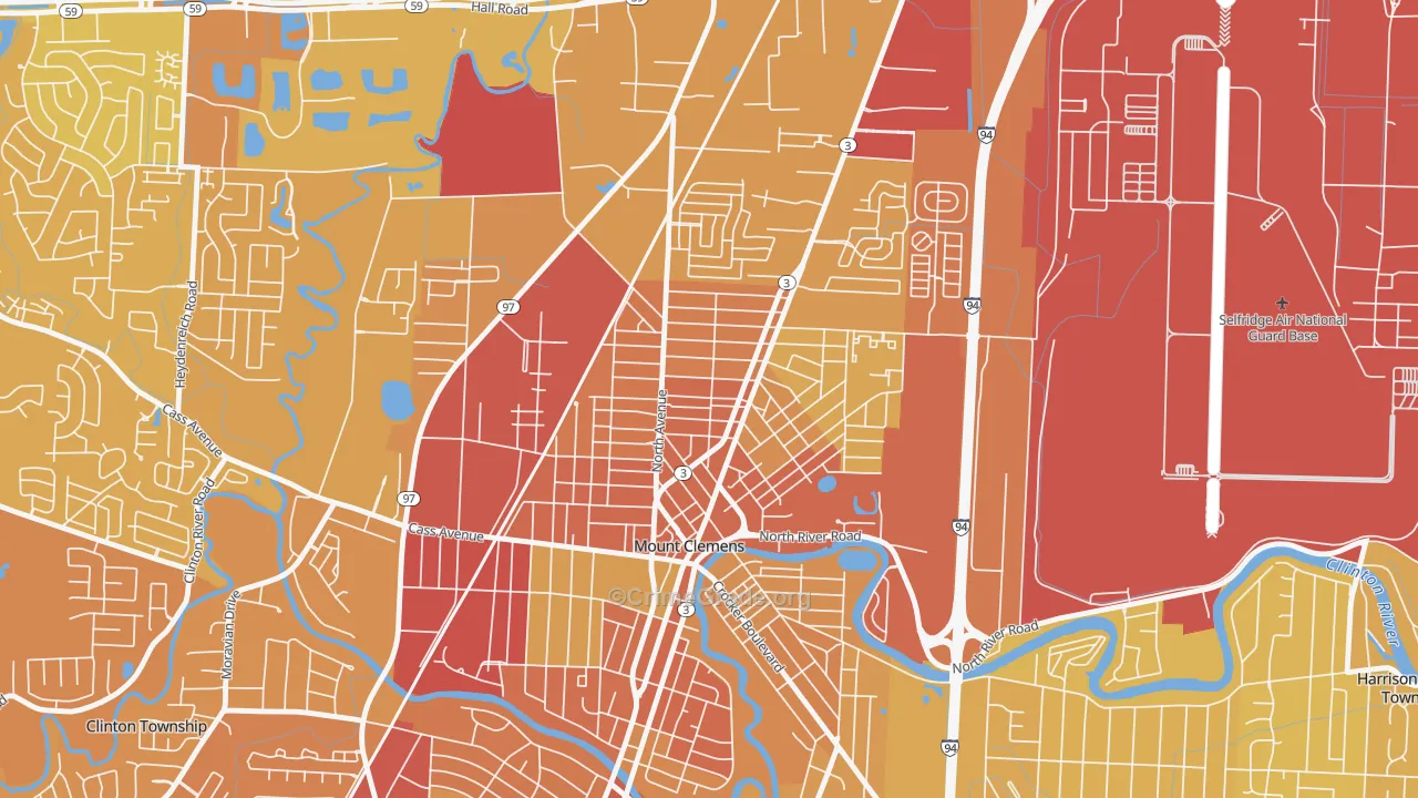 Canfield Manor, Mount Clemens, MI Map of Vehicle Theft Rates