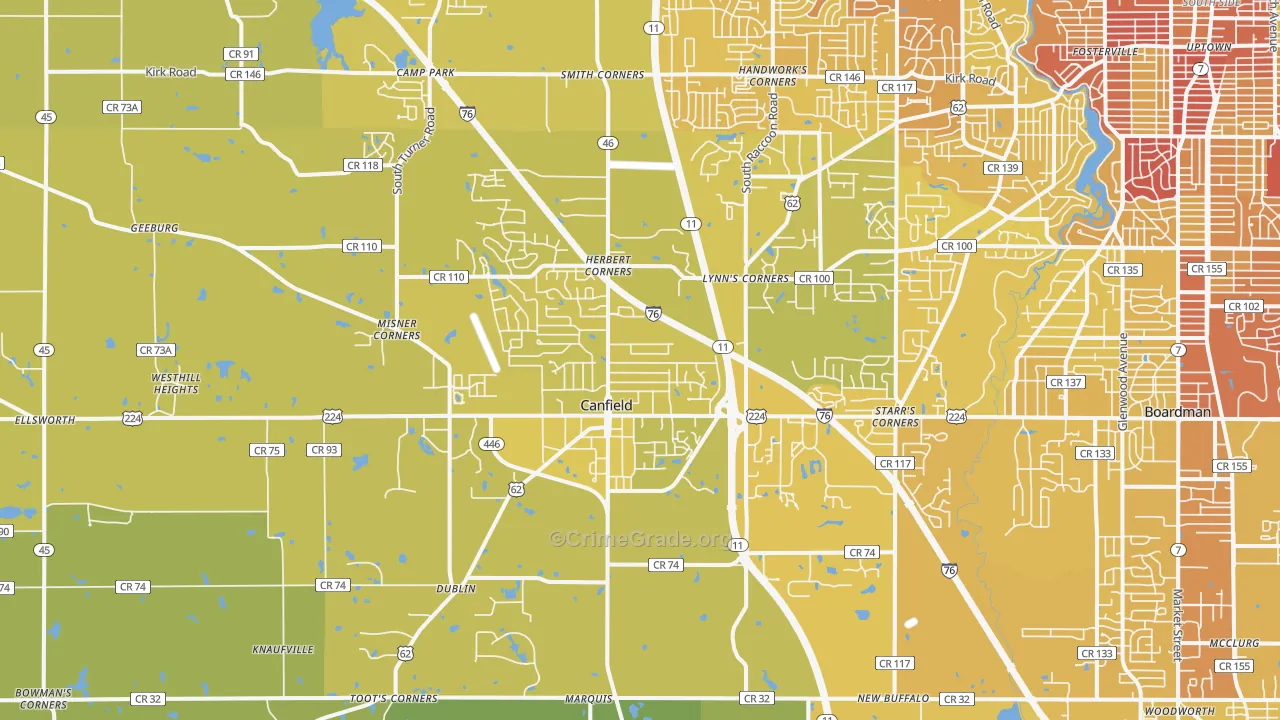 Canfield, OH Map of Vehicle Theft Rates