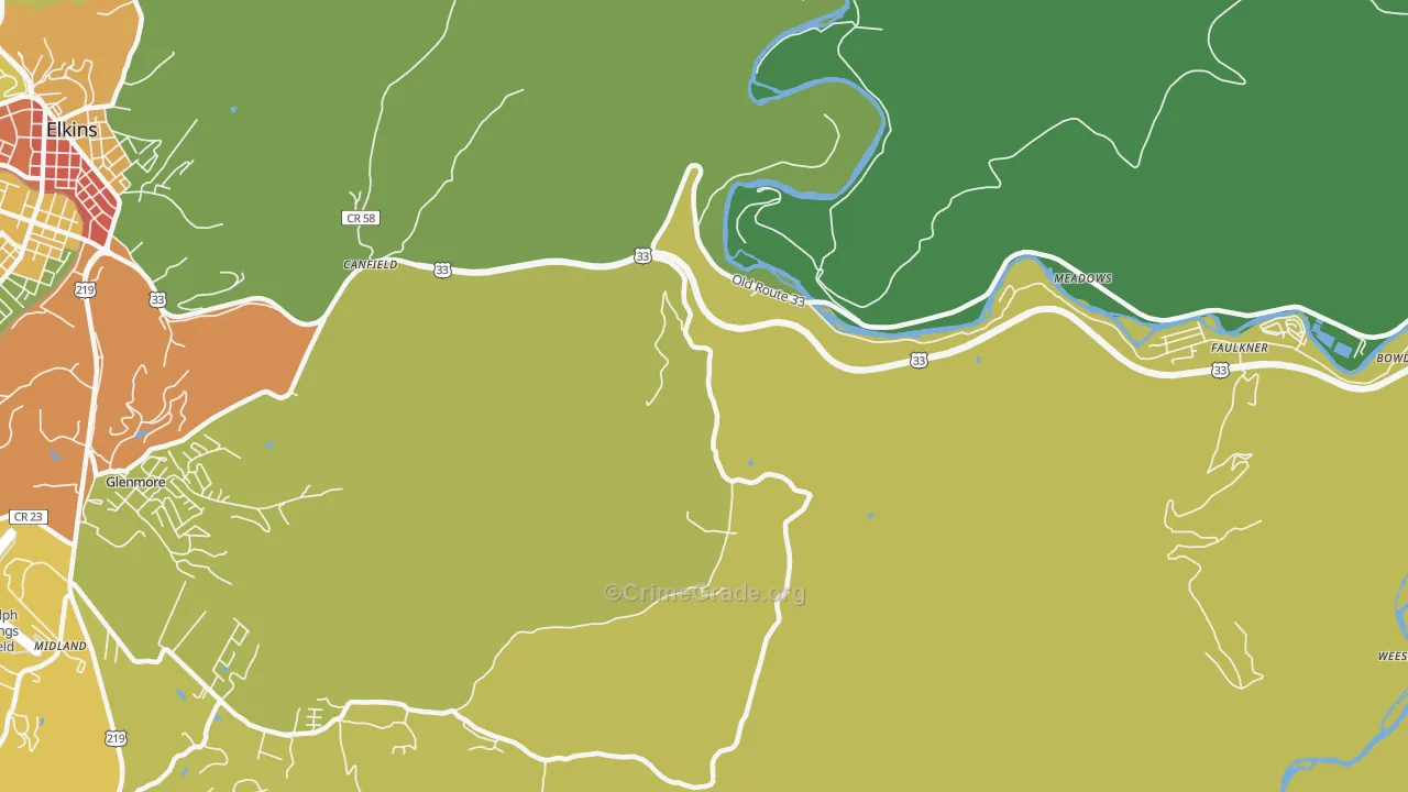 Canfield, WV Map of Vehicle Theft Rates