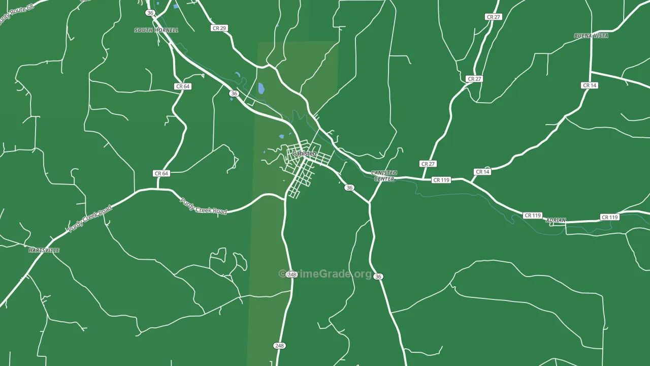 Canisteo, NY Map of Vehicle Theft Rates