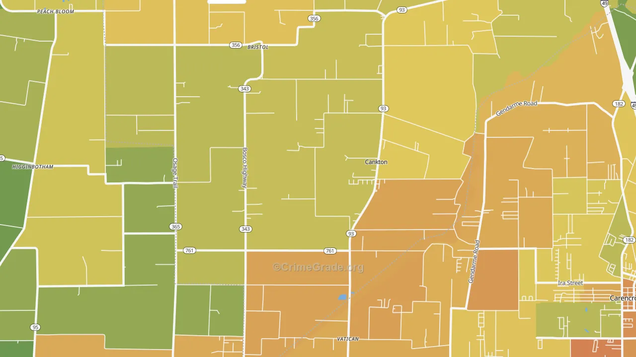 Cankton, LA Map of Vehicle Theft Rates