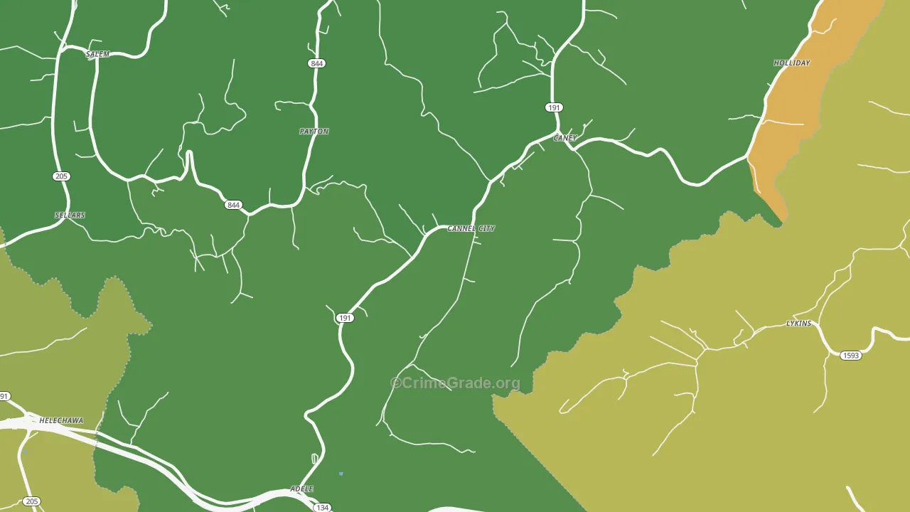 Cannel City, KY Map of Vehicle Theft Rates