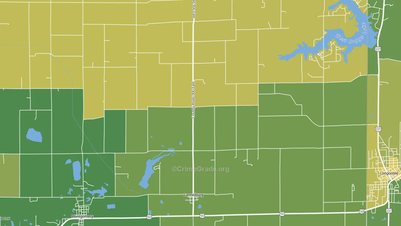 Cannelburg, IN Map of Vehicle Theft Rates