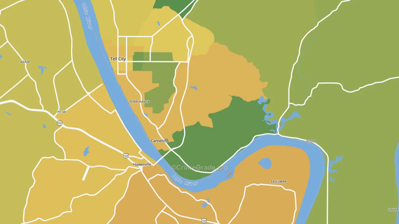 Cannelton, IN Map of Vehicle Theft Rates