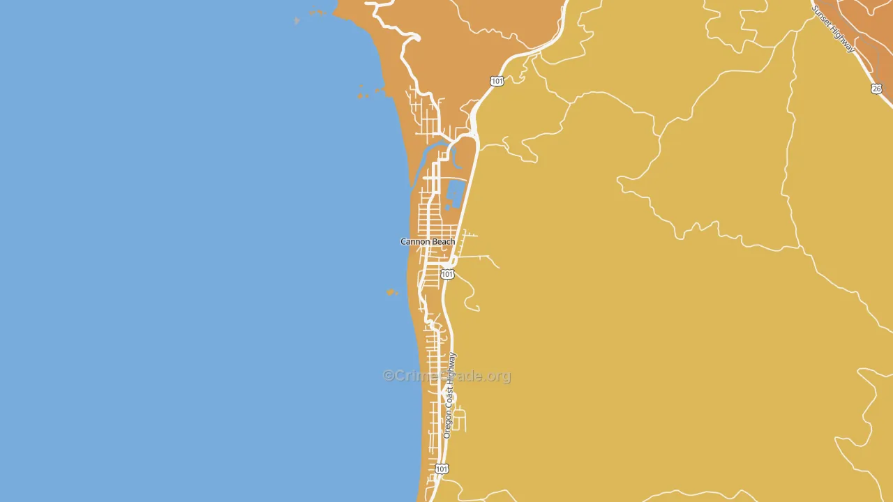 Cannon Beach, OR Map of Vehicle Theft Rates