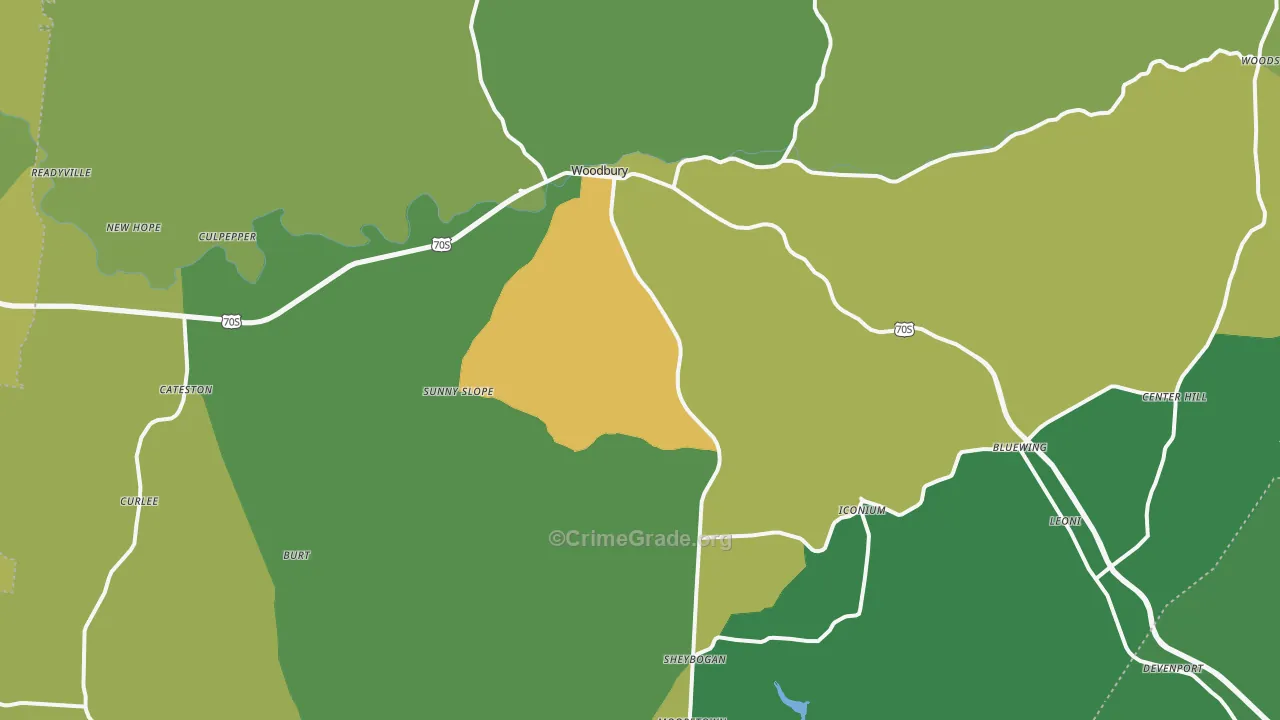Cannon County, TN Map of Vehicle Theft Rates