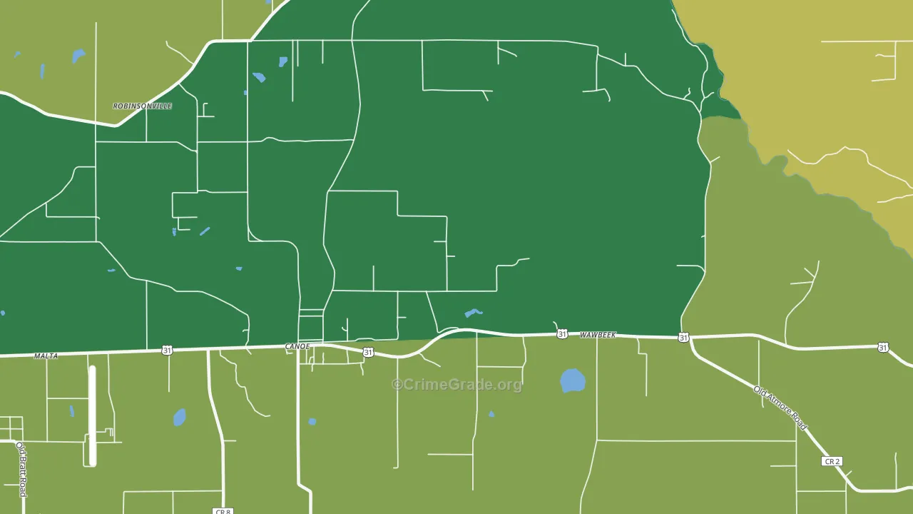 Canoe, AL Map of Vehicle Theft Rates