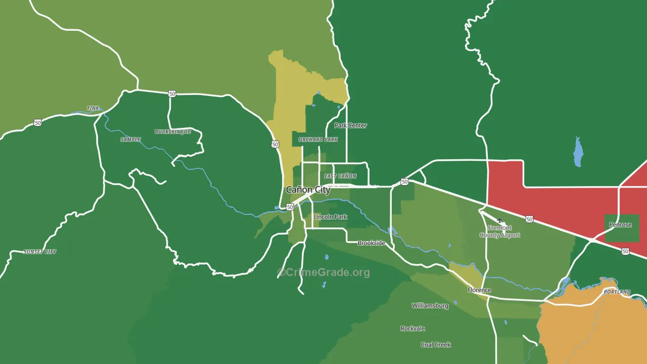 Canon City, CO Map of Vehicle Theft Rates