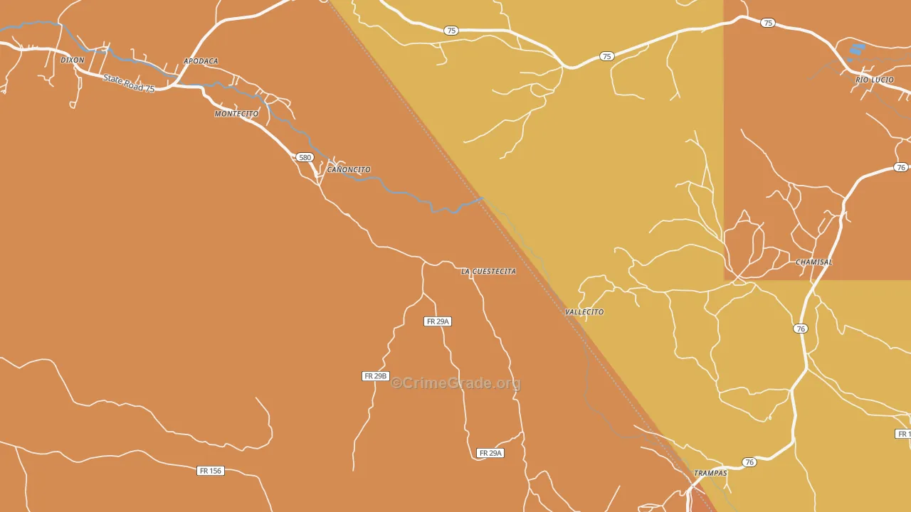 Canoncito, NM Map of Vehicle Theft Rates
