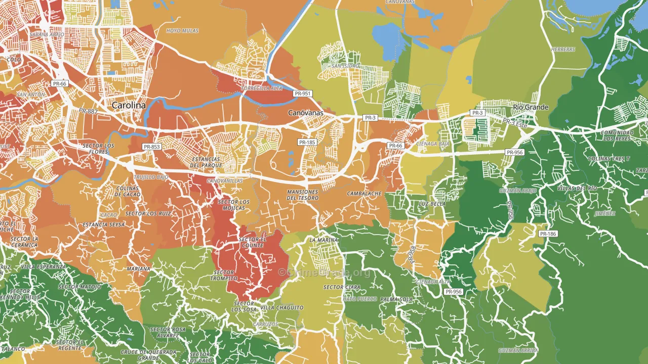 Canovanas Municipio, PR Map of Vehicle Theft Rates