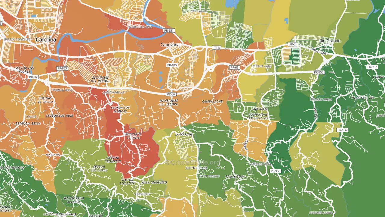 Canovanas, PR Map of Vehicle Theft Rates
