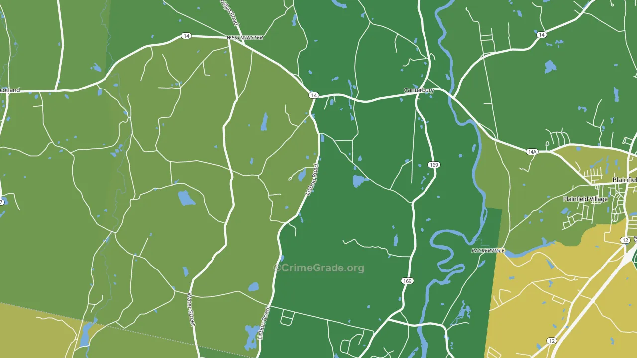Canterbury, CT Map of Vehicle Theft Rates