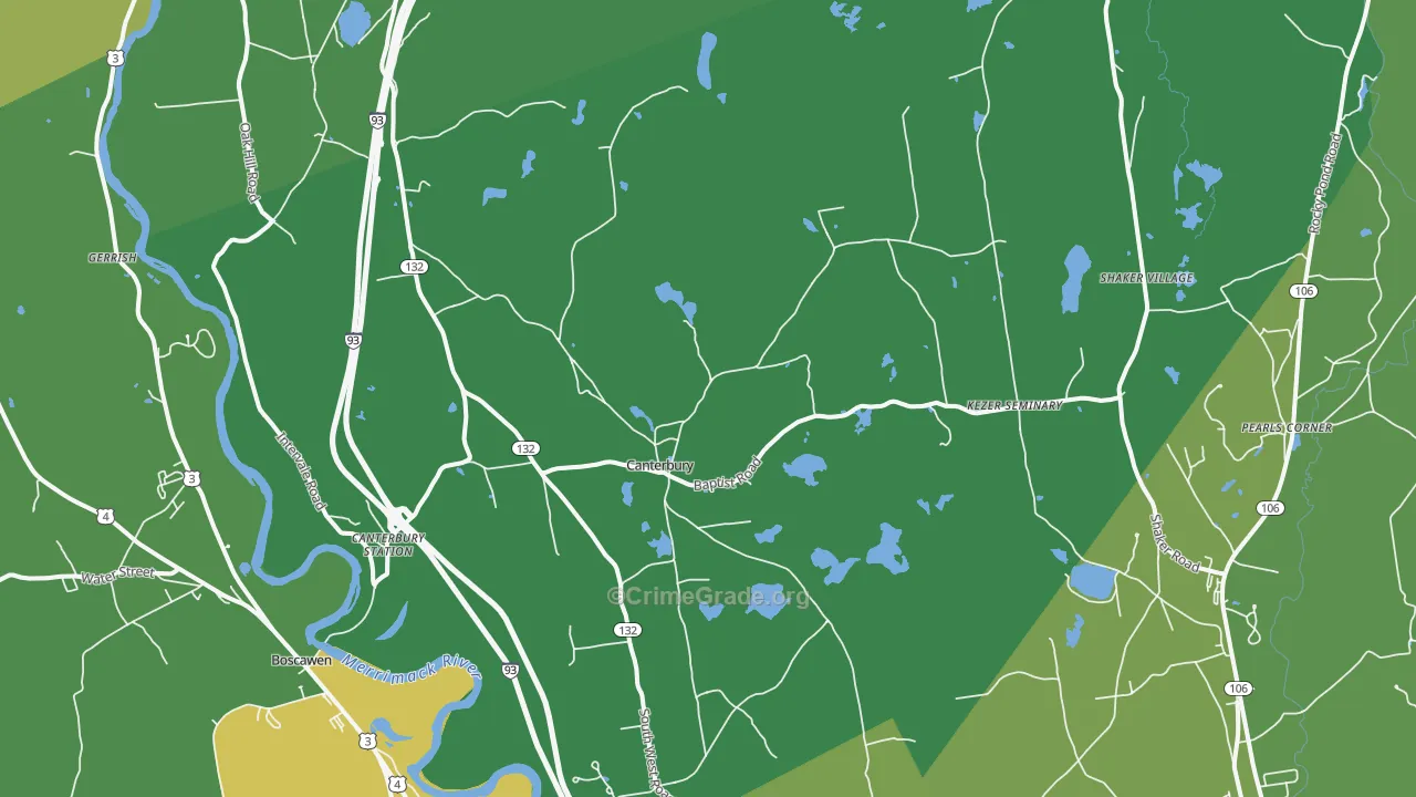 Canterbury, NH Map of Vehicle Theft Rates