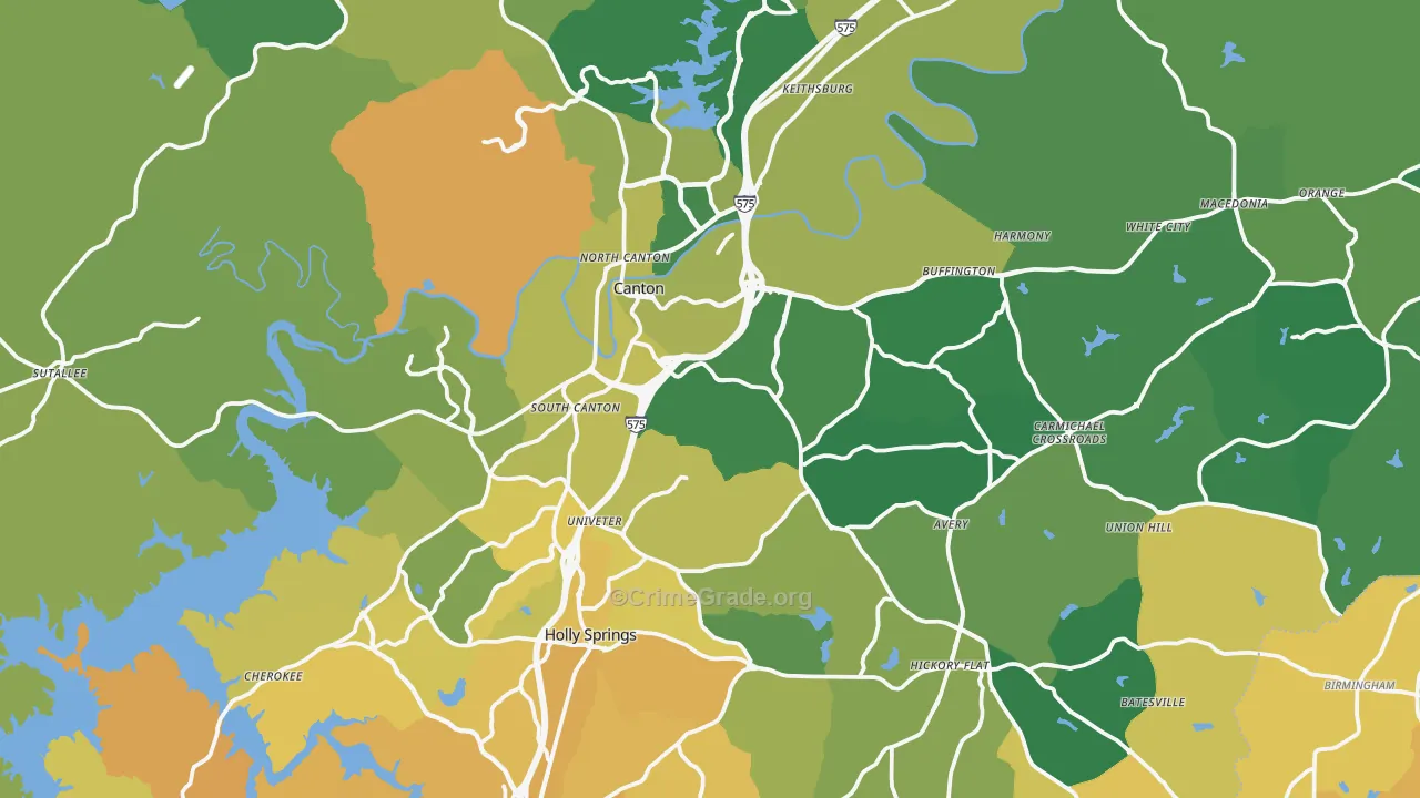 Canton, GA Map of Vehicle Theft Rates
