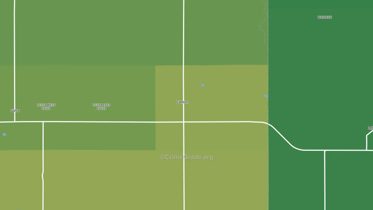 Canton, KS Map of Vehicle Theft Rates