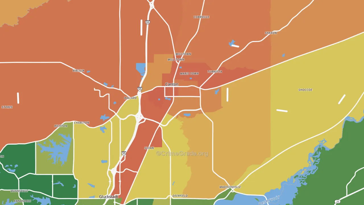 Canton, MS Map of Vehicle Theft Rates