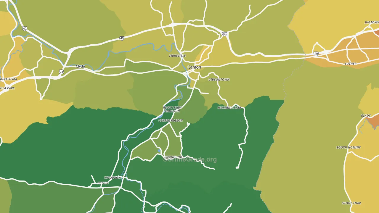Canton, NC Map of Vehicle Theft Rates