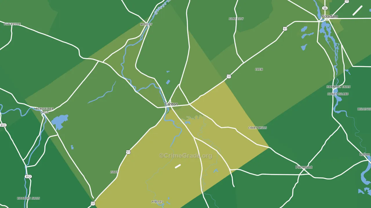 Canton, NY Map of Vehicle Theft Rates