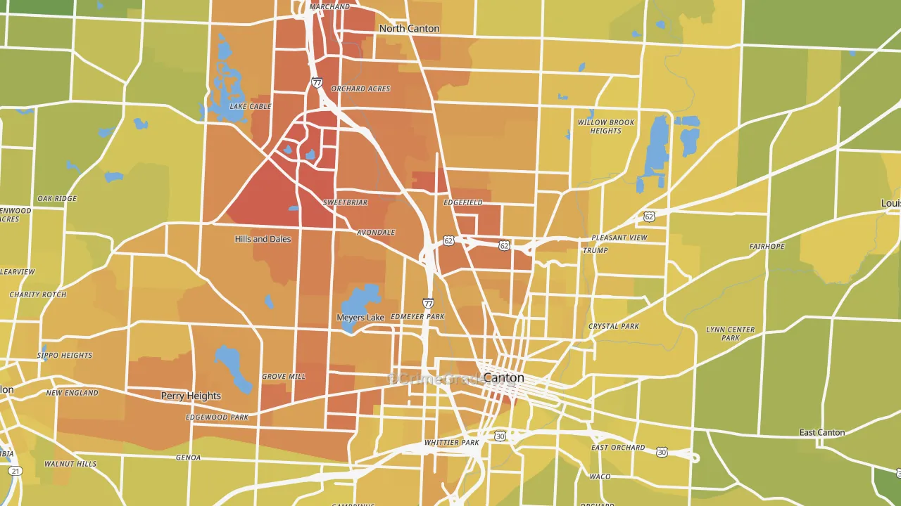 Canton, OH Map of Vehicle Theft Rates
