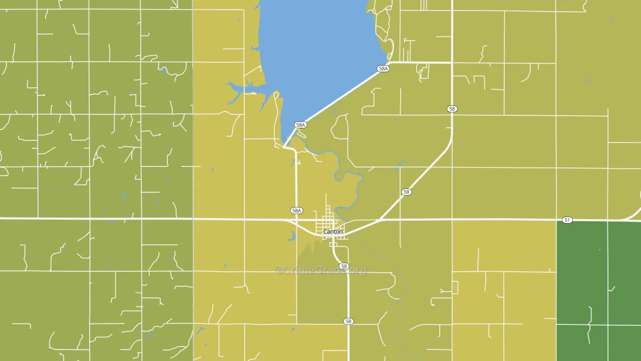 Canton, OK Map of Vehicle Theft Rates