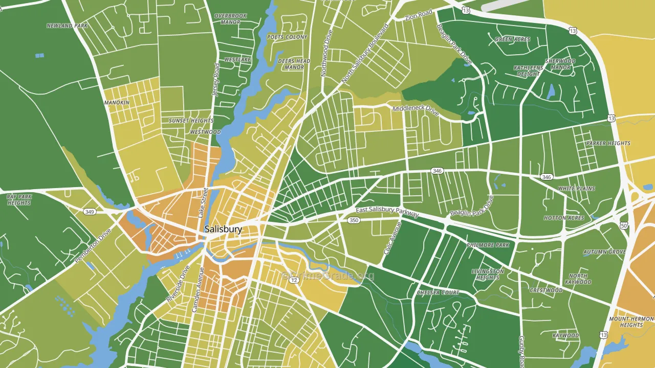 Canton, Salisbury, MD Map of Vehicle Theft Rates