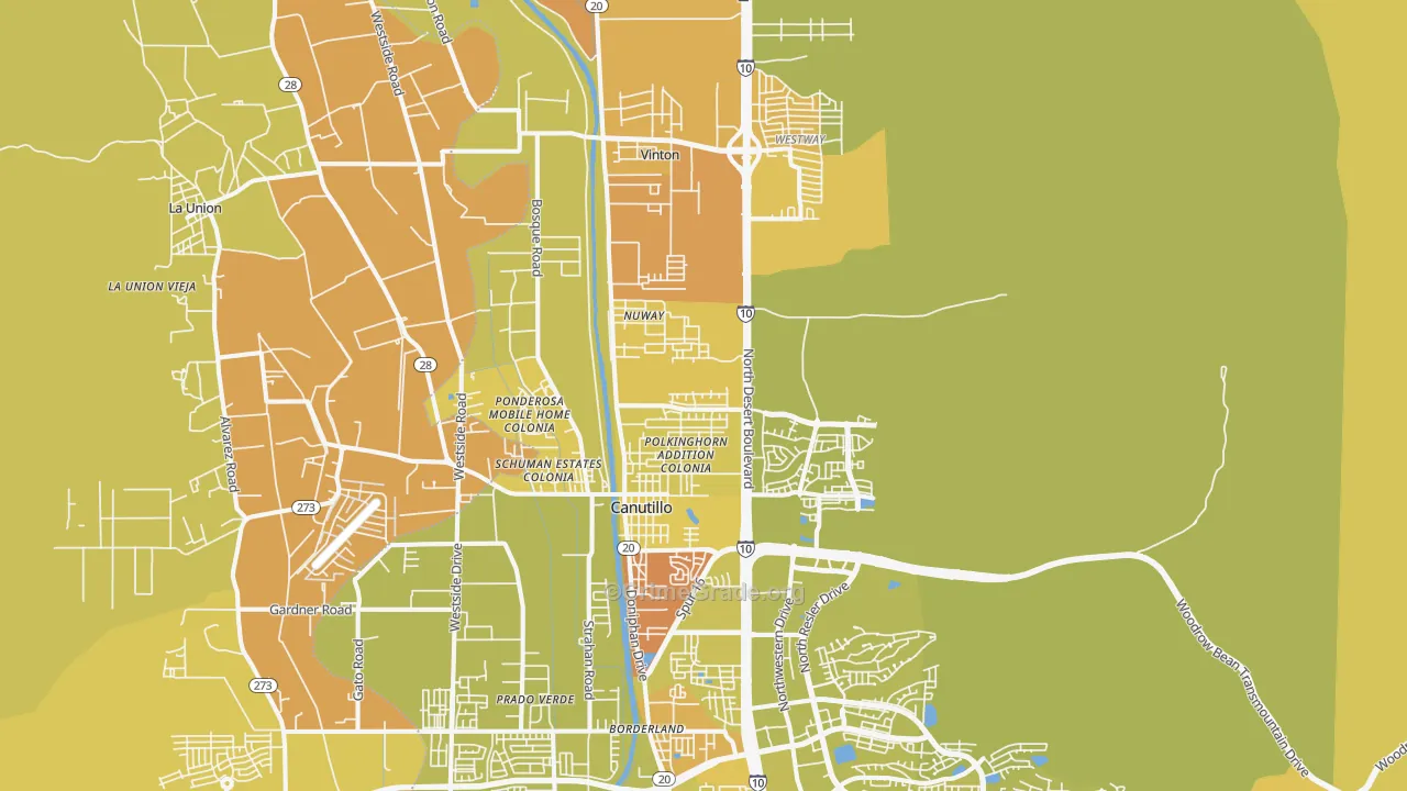 Canutillo, TX Map of Vehicle Theft Rates