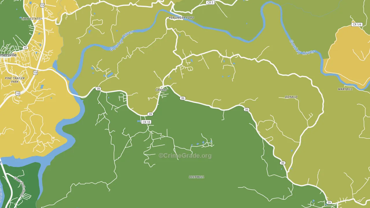 Canvas, WV Map of Vehicle Theft Rates