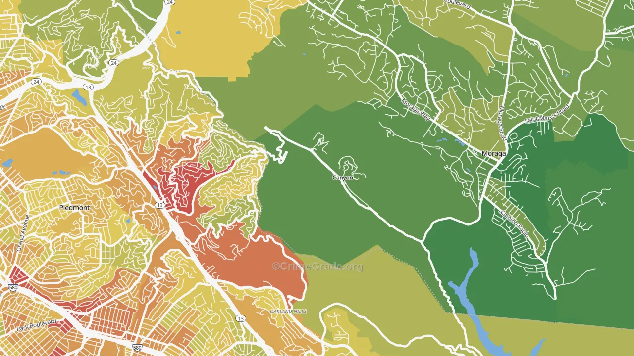 Canyon, CA Map of Vehicle Theft Rates