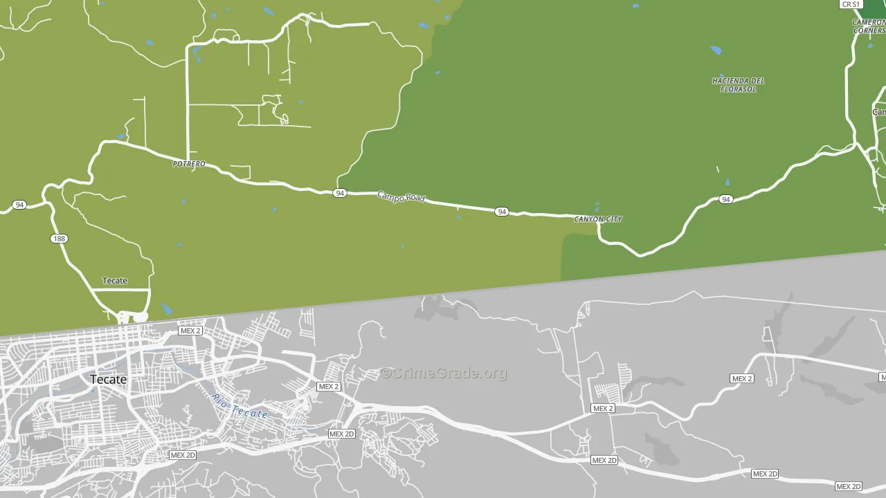 Canyon City, CA Map of Vehicle Theft Rates