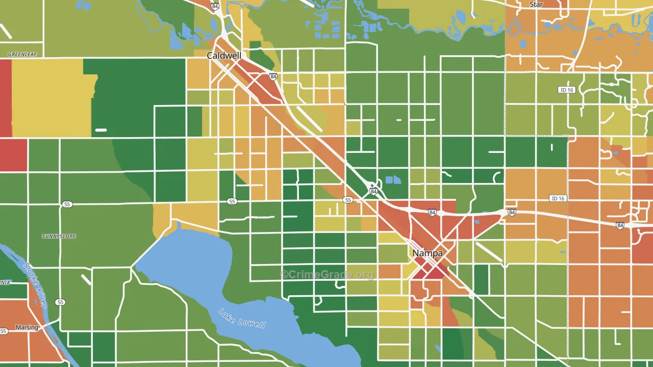 Canyon County, ID Map of Vehicle Theft Rates