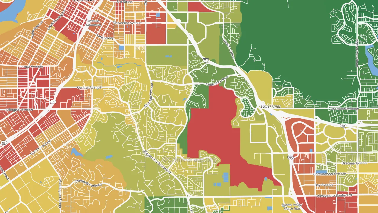 Canyon Crest, Riverside, CA Map of Vehicle Theft Rates
