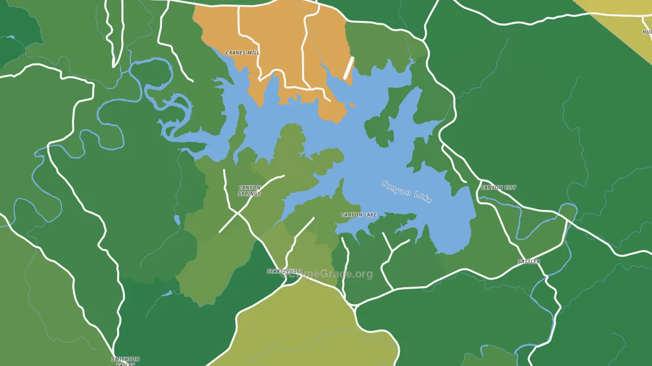 Canyon Lake, TX Map of Vehicle Theft Rates