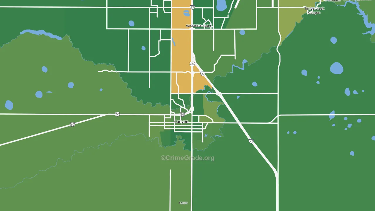 Canyon, TX Map of Vehicle Theft Rates