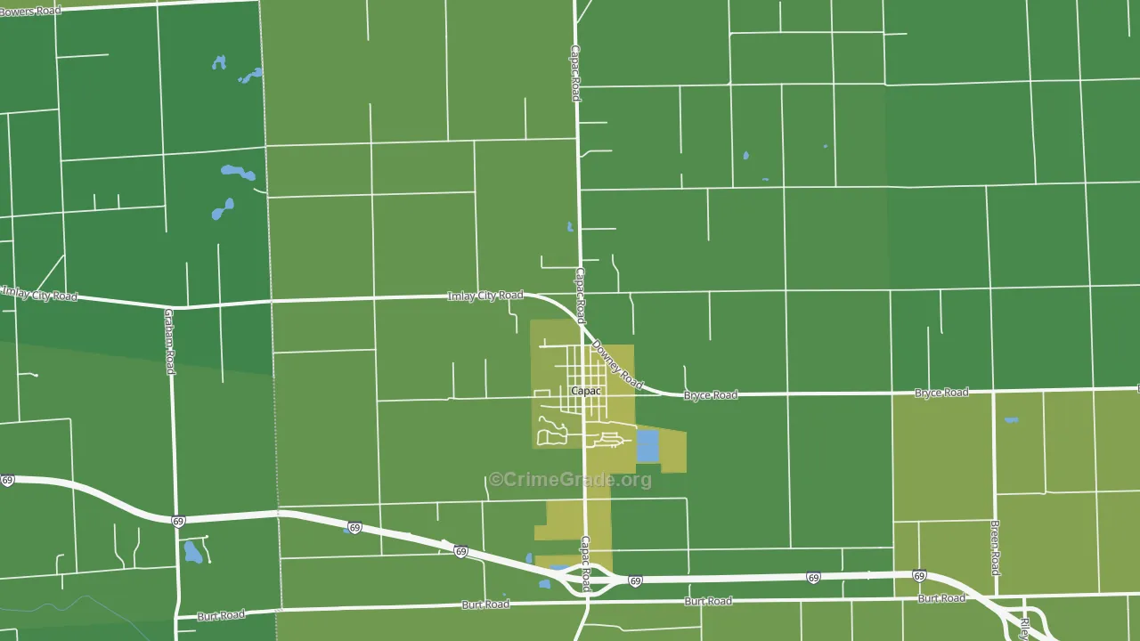 Capac, MI Map of Vehicle Theft Rates